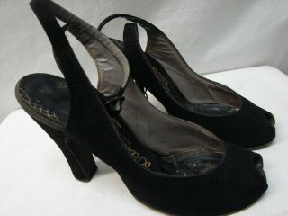 Sexy Black 1940s 50s Vintage Delmanette Peep Toe Ankle Wrap Strap Heels Pumps