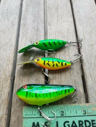 3 Vintage Fishing Lures - Bagley Spittin Twitcher Storm Thin Fin Hot N Tot