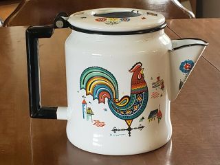 Vintage Berggren Swedish Enamelware Coffee Pot Rooster Weather Vane No Knob