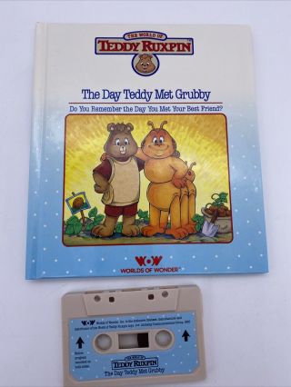Vintage 1985 Teddy Ruxpin Hardcover Book And Tape The Day Teddy Met Grubby