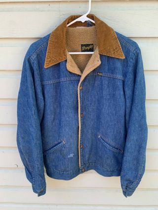 Vtg 1970s Wrangler Pile Lined Blue Jean Denim Work Jacket Men 