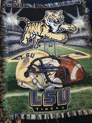 Vintage LSU Tigers Football Tiger Stadium Throw Blanket 2