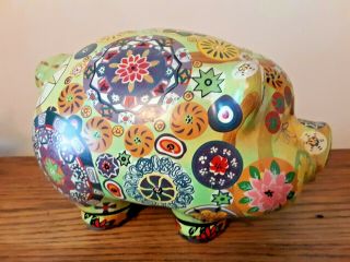 Vintage Mexican Pottery Ceramic Piggy Bank Folk Art Mandala Psychedelic