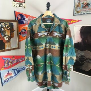 Vintage Woolrich Heavy Flannel Shirt Aztec Southwestern Usa Made Men 