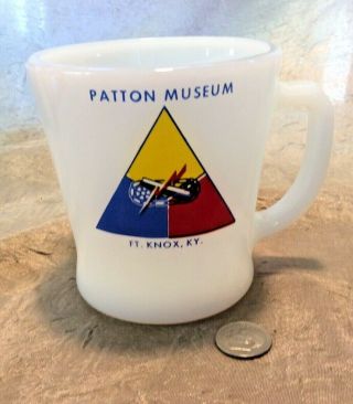 Vintage Anchor Hocking White Fire King Mug From Patton Museum Ft.  Knox K.  Y.