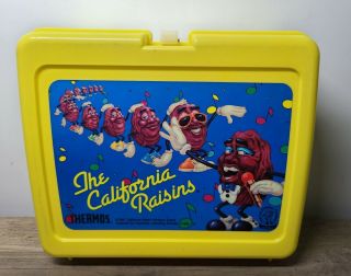 Vintage 1987 The California Raisins Thermos Plastic Lunch Box & Thermos Yellow