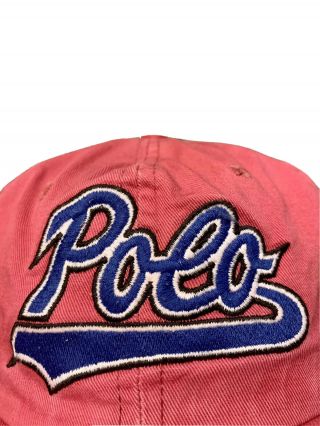 Vintage 90s Polo Ralph Lauren Strapback Hat Cap Made In Usa Pink Logo Script