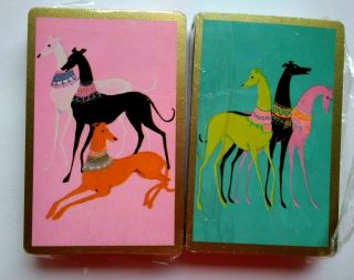 Old Vintage Whippet Or Greyhound Playing Card Decks Nos Art Deco