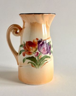 Vintage China Jug With Hand Painted Tulips And Two Tone Lustre Glaze