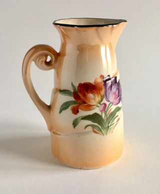 VINTAGE CHINA JUG WITH HAND PAINTED TULIPS AND TWO TONE LUSTRE GLAZE 2