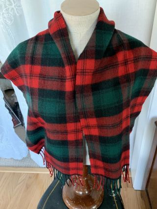 Vintage James Pringle Weavers Wool Scarf Made In Scotland Red Plaid 54 " L