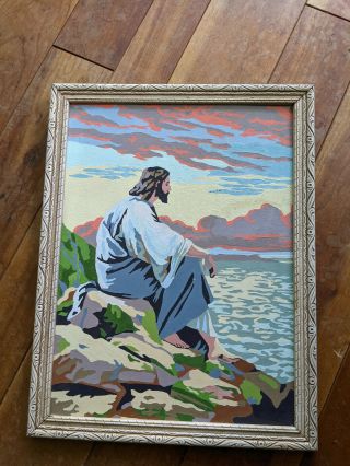 Vintage,  Mid Century Modern Paint - By - Number Jesus By The Water 17 " X13 "