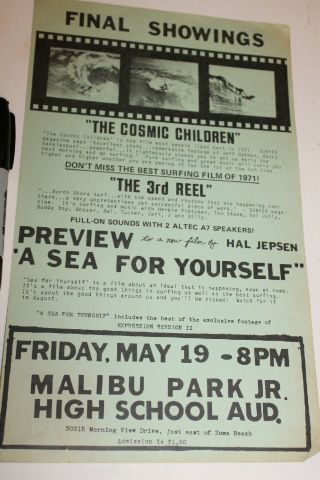 Cosmic Children/ Sea For Yourself Film Malibu 8x14in.  Vintage Surfing Poster