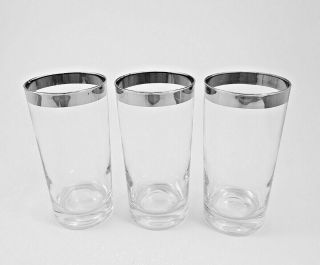 3 Vintage Mid - Century Modern Silver Rim Highball Collins Glasses