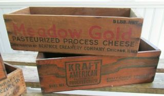 2 Vintage 5 Lb.  Wood Cheese Boxes - 1 Kraft 1 Meadow Gold