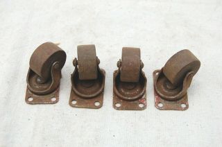 Small Vintage 1 3/8” Wooden Wheel Swivel Casters Furniture Set Of 4 Wood