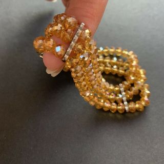 Vintage Amber Crystal Crossover Beaded Stretch Bracelet