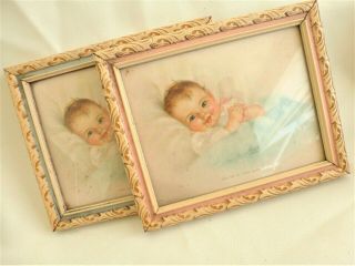 Vintage 2 Charlotte Becker " Take Me In Your Arms " Framed Baby 1940s Prints