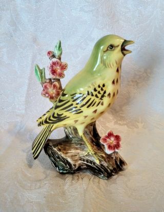Vintage Enesco 5 " Yellow Warbler Bird Figurine & Cherry Blossom Porcelain Japan