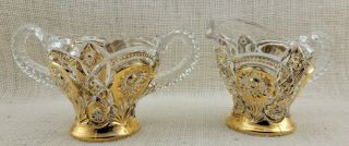 Vintage Imperial Glass Company - Ohio Fashion Gold Open Sugar And Creamer Set