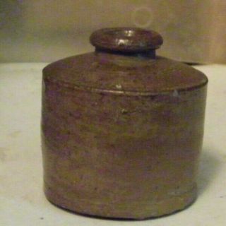 Vintage Brown Clay Inkwell 2 " Tall Writing Instruments Antique Type