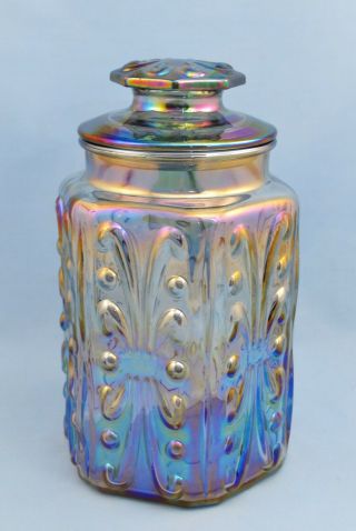 Vintage Imperial Light Blue Carnival Glass Cookie Jar W/ Lid