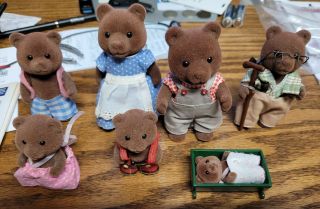 Calico Critters/sylvanian Families Vintage Evergreen Bear Family Of 7