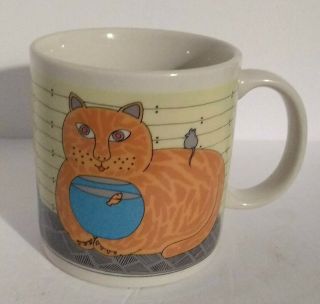 Vintage Taylor & Ng San Francisco Coffee Mug Orange Tabby Cat Fish & Mouse Japan