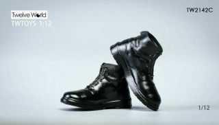 1:12 Twtoys Male Black Leather Boots Shoes Model Tw2142c Fit 6  Crazy Figure