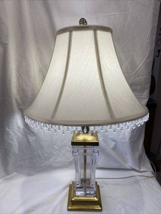 Vintage Heavy Clear Glass And Brass Lamp