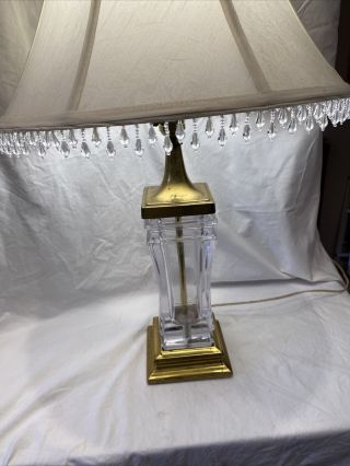 Vintage Heavy Clear Glass And Brass Lamp 2