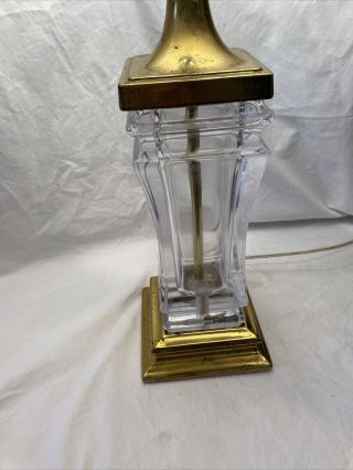 Vintage Heavy Clear Glass And Brass Lamp 3