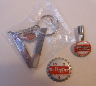 Vintage Dr Pepper Key Chain,  Bottle Cap & Pencil Clip