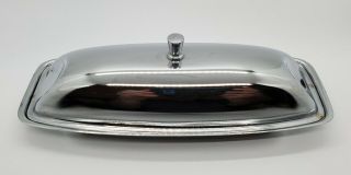 Vintage Mid Century Modern Chrome Butter Dish With Glass Insert 8.  5 " Long