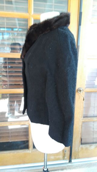 Vtg Adolphe Zelinka NY Black Wool Mink Fur Collar Jacket Coat 3/4 Sleeve S Union 3