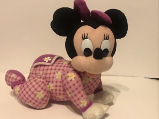 Vintage Touch N Crawl Stuffed Baby Minnie Mouse Pink Plaid Disney Plush 1999