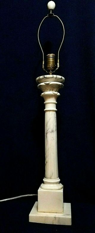 Vintage Marble Alabaster Column Table Lamp Neo Hollywood Regency Italian