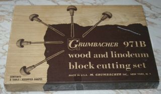 Vintage Grumbacher 971b Wood & Linoleum Block Cutting Set - Complete Set Plus One