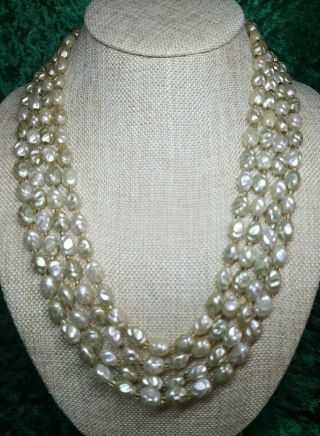 Vintage Costume Jewelry 4 Strand Faux Pearl Necklace Made In Honk Kong.  1486