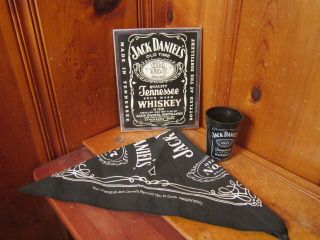 Vintage 1980 " S Jack Daniels Old No 7 Whiskey 8x10 Bar Sign Cup Black Bandana Euc