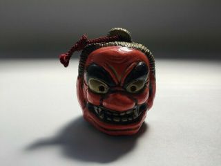 Japanese Ceramic Bell Vintage Demon Face Statue Signed Okimono Interior R1744