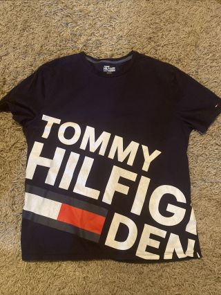 Vintage 90s Tommy Hilfiger Jeans Big Flag T - Shirt Size Xl Blue Denim Usa