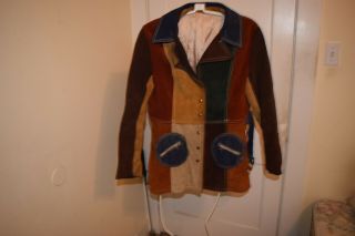 Vintage 60s 70s Jacket Suede Leather Patchwork Coat Multicolor Unique