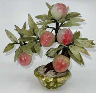 Vintage Chinese Jade & Hard Stone Carved Feng Shui Peach Tree