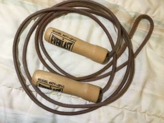 Vintage Everlast Leather Jump Rope 9 1/2 Ft 4477 Weighted Wood Handles