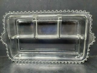 Vintage Rectangular Hobnail Cut Glass Divided Serving Relish Tray Plate Dish