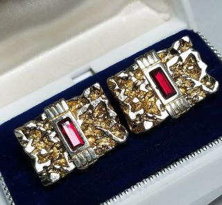 Vintage Signed Swank Ruby Red Nugget Style Rectangular Cufflinks
