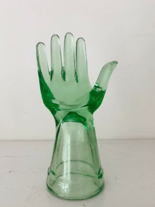 Vintage Green Glass Hand,  Mannequin,  Jewelry Ring Holder,  Display