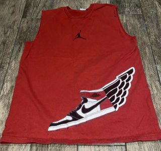 Vintage Nike Air Jordan Wings Logo Sleevless T Shirt Red Men Xl Rare