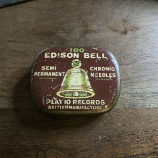 Vintage Gramophone Needle Tin Edison Bell Chromio Semi - Permanent Nadeldose H8